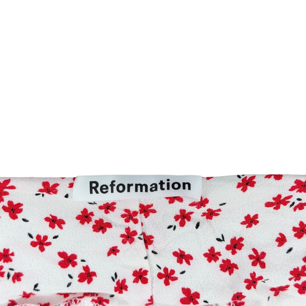 REFORMATION Boston Midi Dress White Red Floral Slip Women's Size 10 FLAWED - Picture 7 of 9